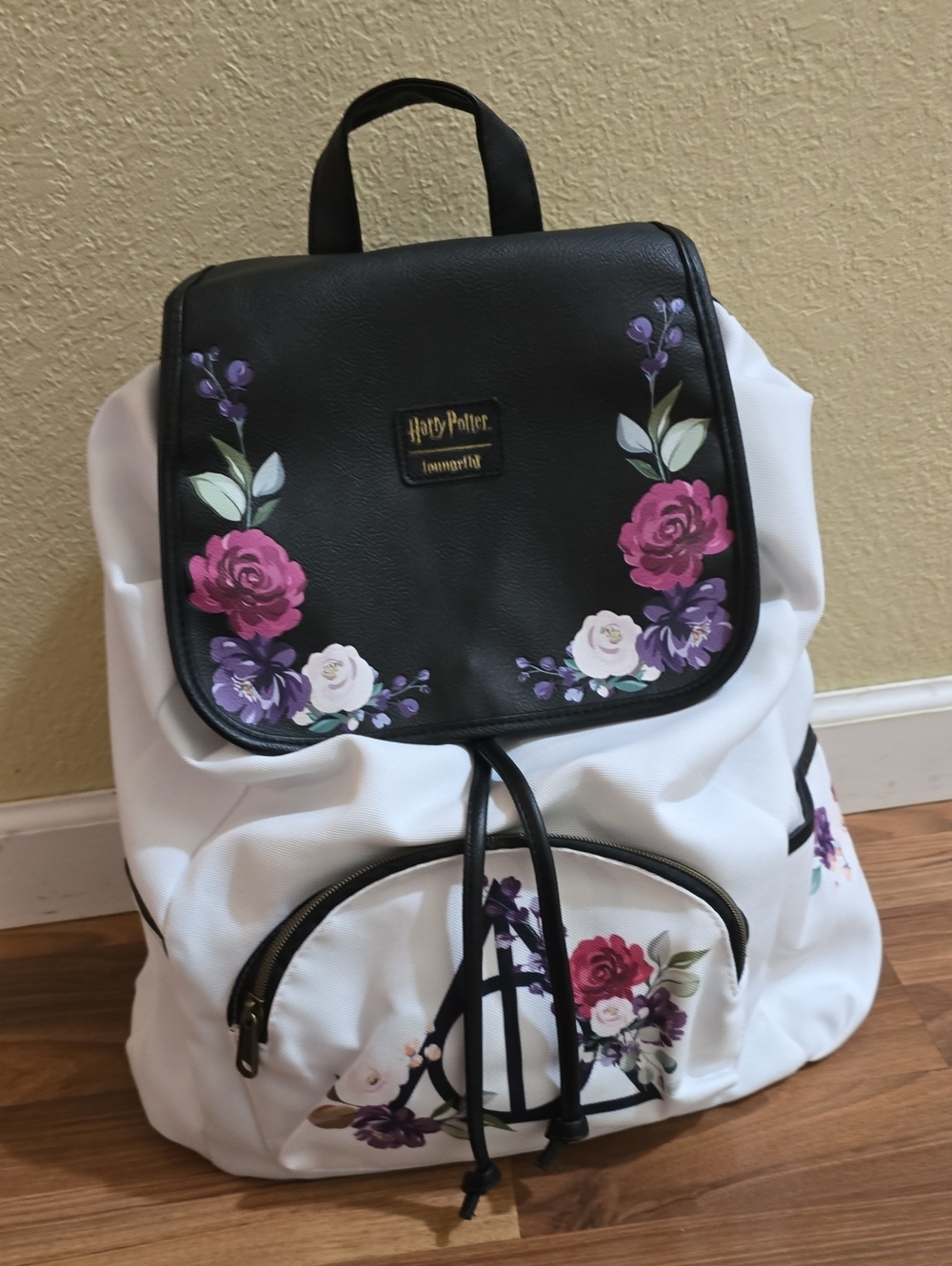 NWT Loungefly Harry Potter Deathly Hallows Floral Slouch Backpack